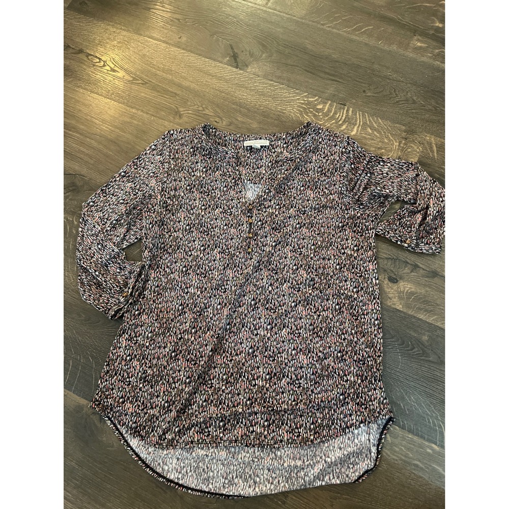 Dana Buchman Women's Printed Tunic Top Size M Long Sleeve V-Neck